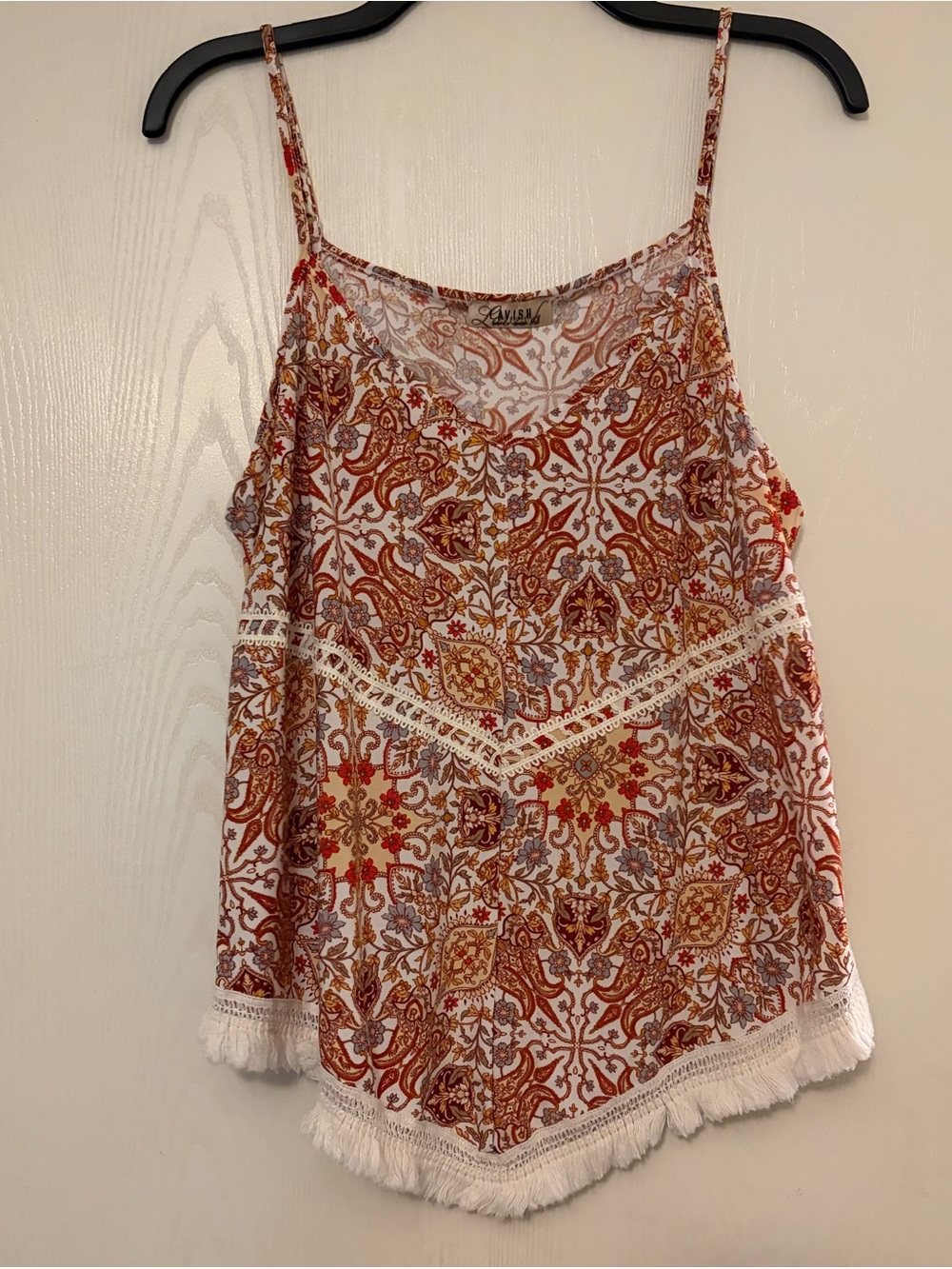 Lavish Cream & Rust Paisley Fringe Cami